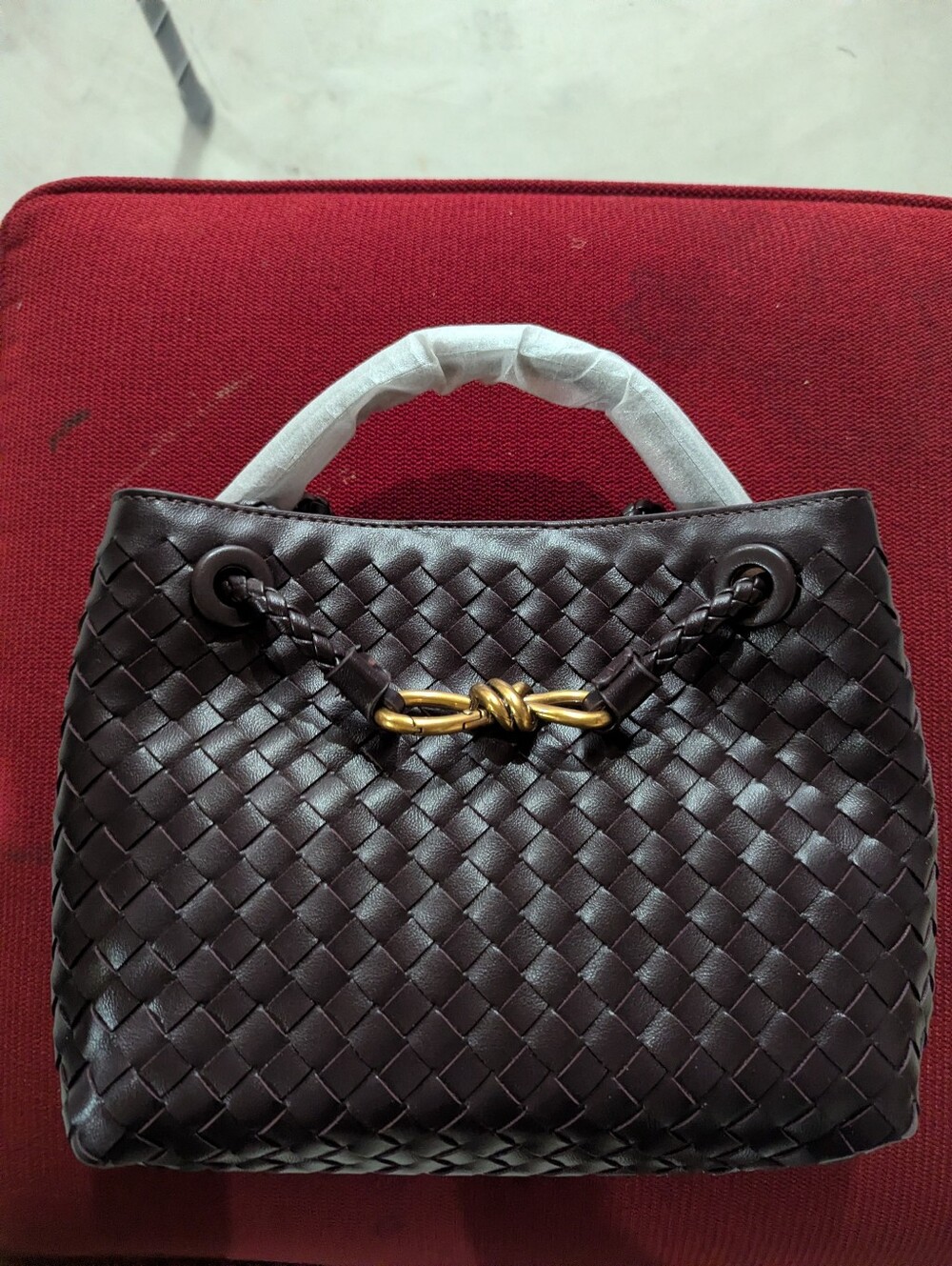 SOERA Woven Faux Leather Espresso/Wine Satchel